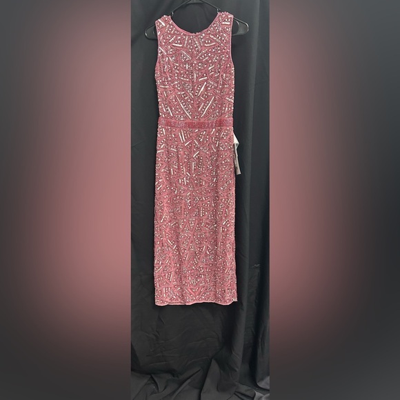 Mac Duggal 93550 NWT Pink Geometric Patterned Sequin Midi Dress - Picture 4 of 7